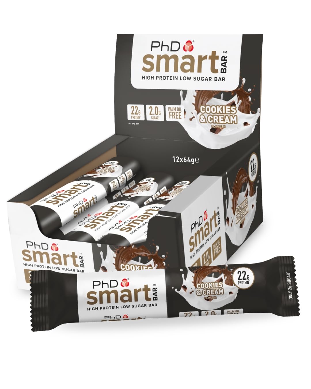 PhD Nutrition Smart Protein Bar Low Calorie, High Protein, Low Sugar, Cookies and Cream, 12 x 64g 7
