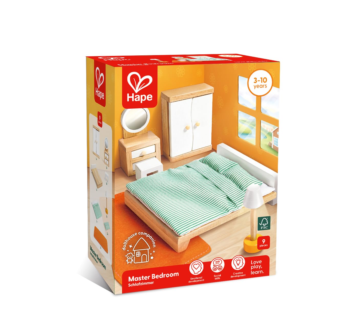 Hape E3450 Master Bedroom Wooden Dolls House Accessory Set for Ages 3+ 6