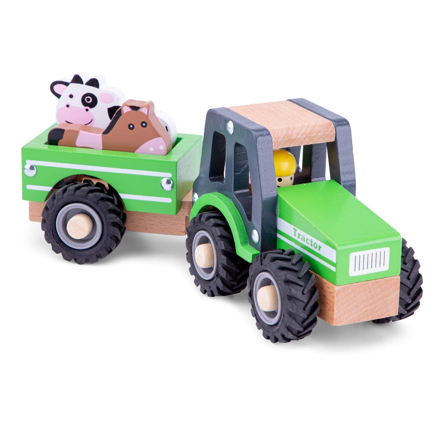 Woet 11941 Wooden Tractor with Trailer and Animals | Green | Ages 18 Months+ 3