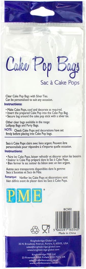 PME Cake Pop Bags with Silver Ties - 25 Pack, 254 x 76mm (10 x 3 in)