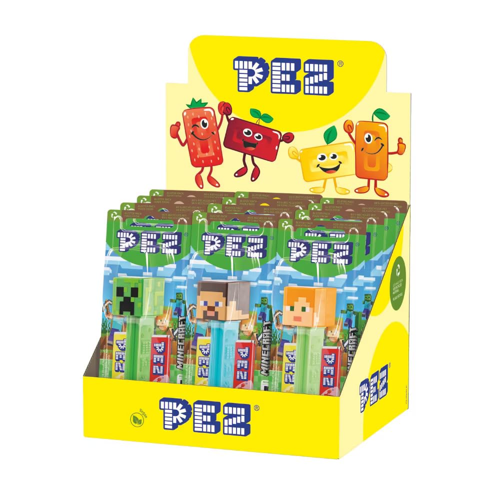 PEZ Minecraft Character Sweet Dispensers - Steve, Alex, Creeper & Ender Dragon Candy Dispenser Pack