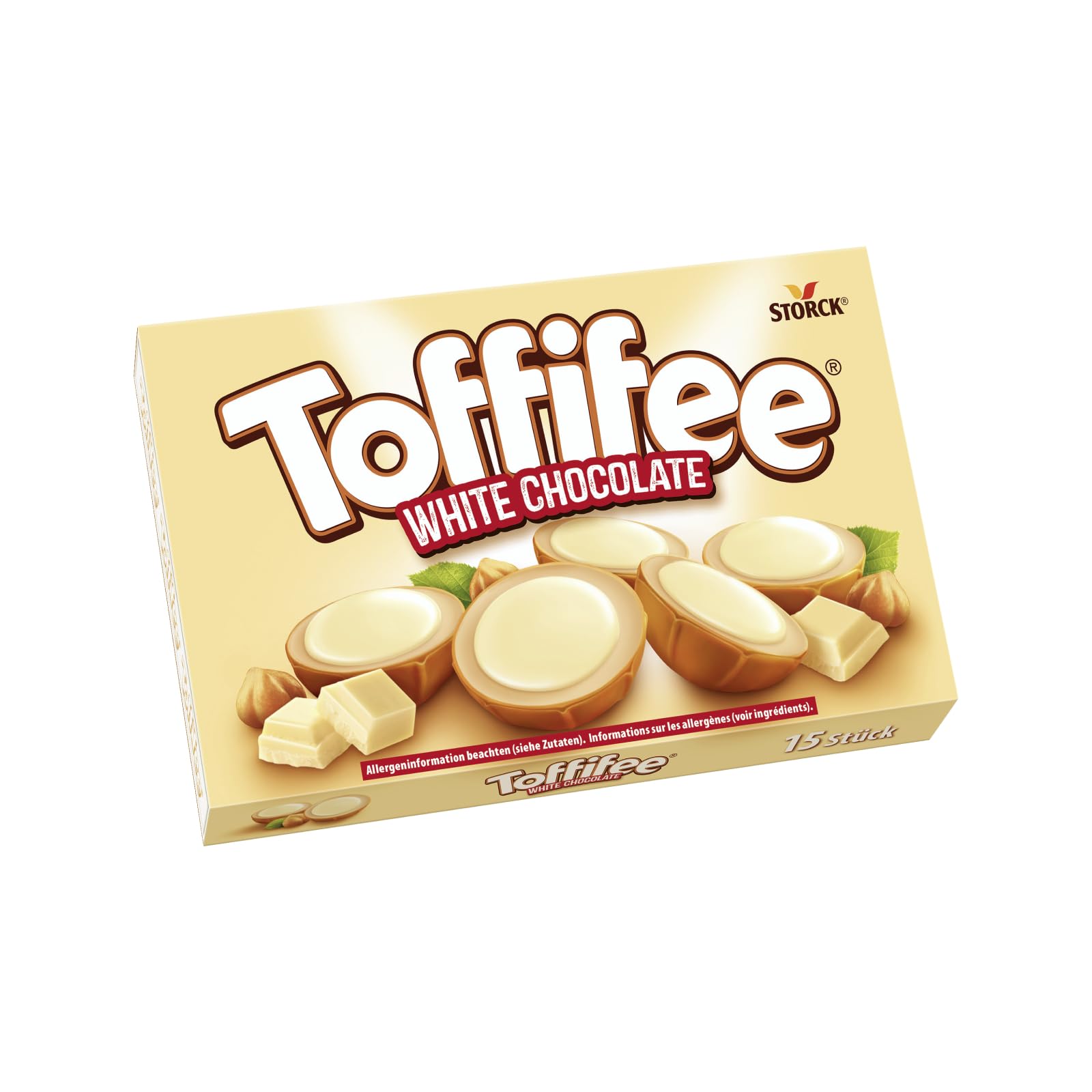 Toffifee White Chocolate Chewy Caramel Cups with Hazelnut & Smooth White Chocolate - 15 Pieces