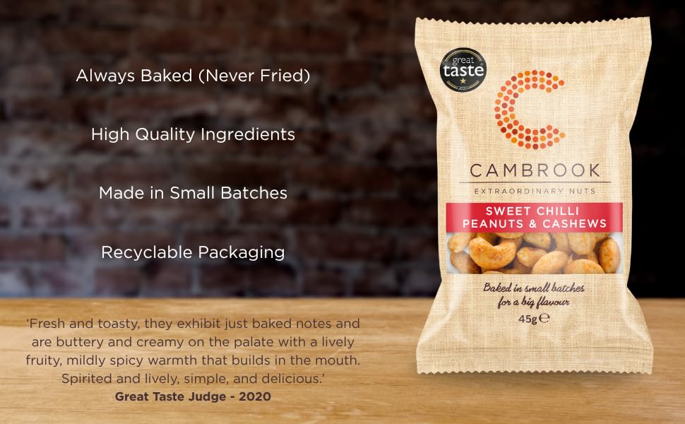 Cambrook - Baked Sweet Chilli Peanuts & Cashews | 45g Bag | Gluten Free
