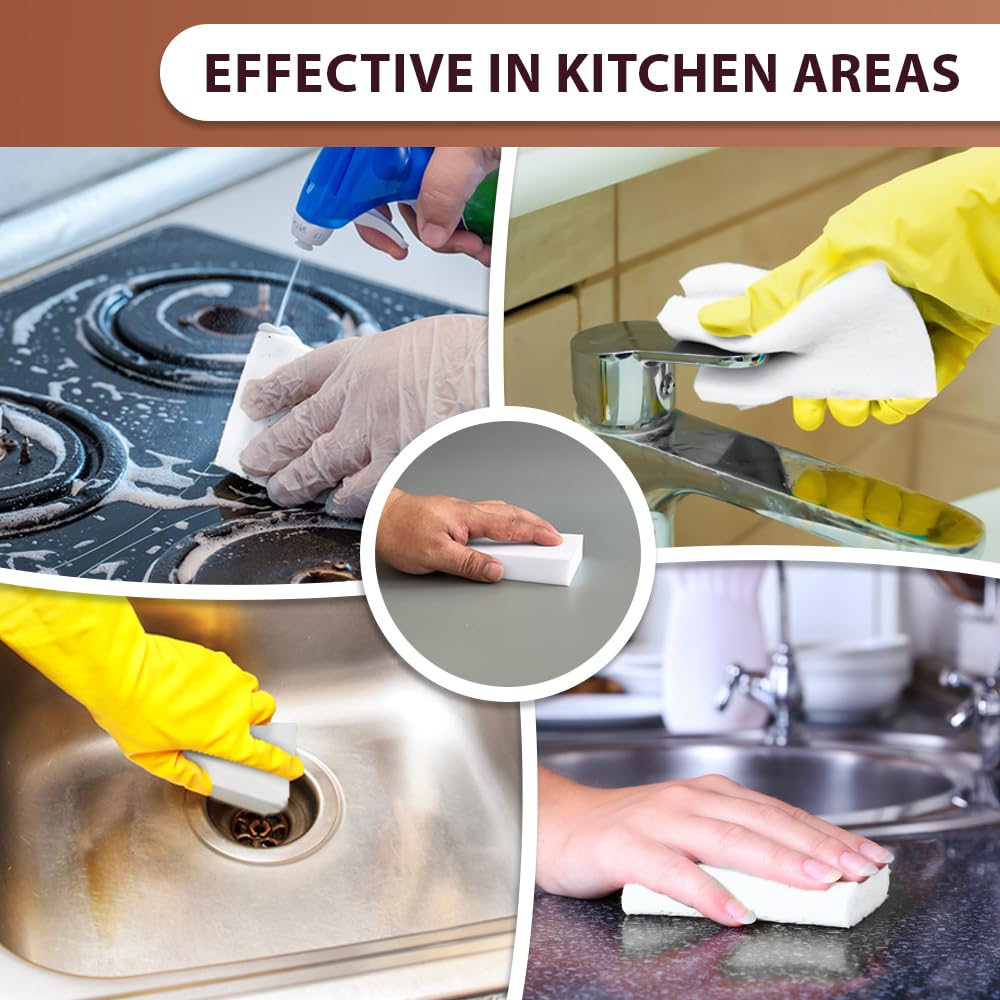 FABRIO Cleaning Eraser Sponges - Pack of 10 (3 Denser) - Melamine Foam for Kitchen, Bathroom & Home 6