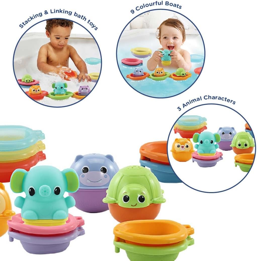 VTech Stack & Splash Bathtime Boats - Stacking & Linking Bath Toy with 9 Colors for Babies & Toddlers