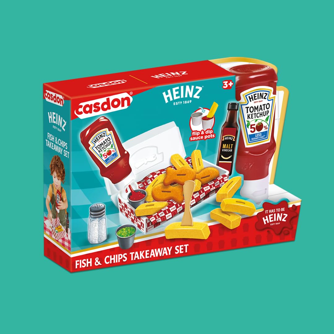 Casdon Heinz Fish & Chips Takeaway Set - Pretend Play Food Set for Ages 3+ 5