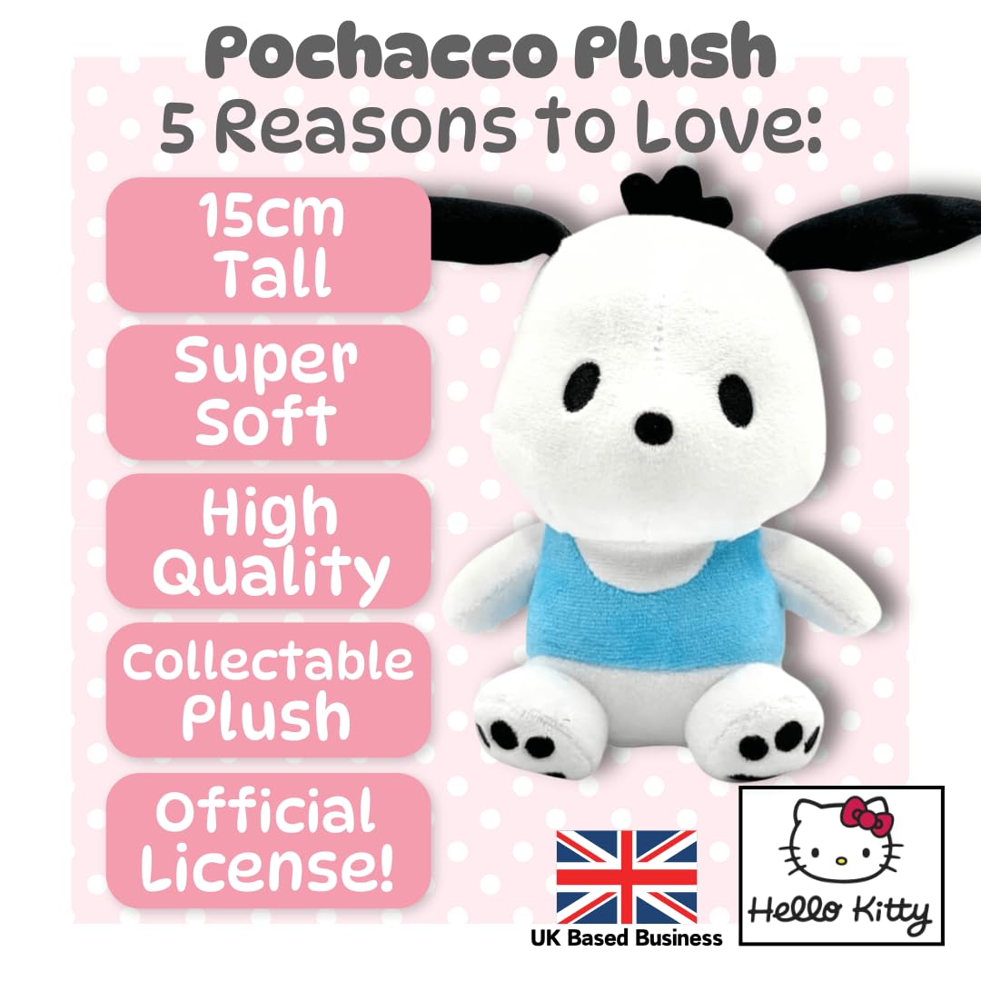Pochacco Sanrio Plush 15cm Sitting Dog - Official Hello Kitty & Friends Soft Toy 8