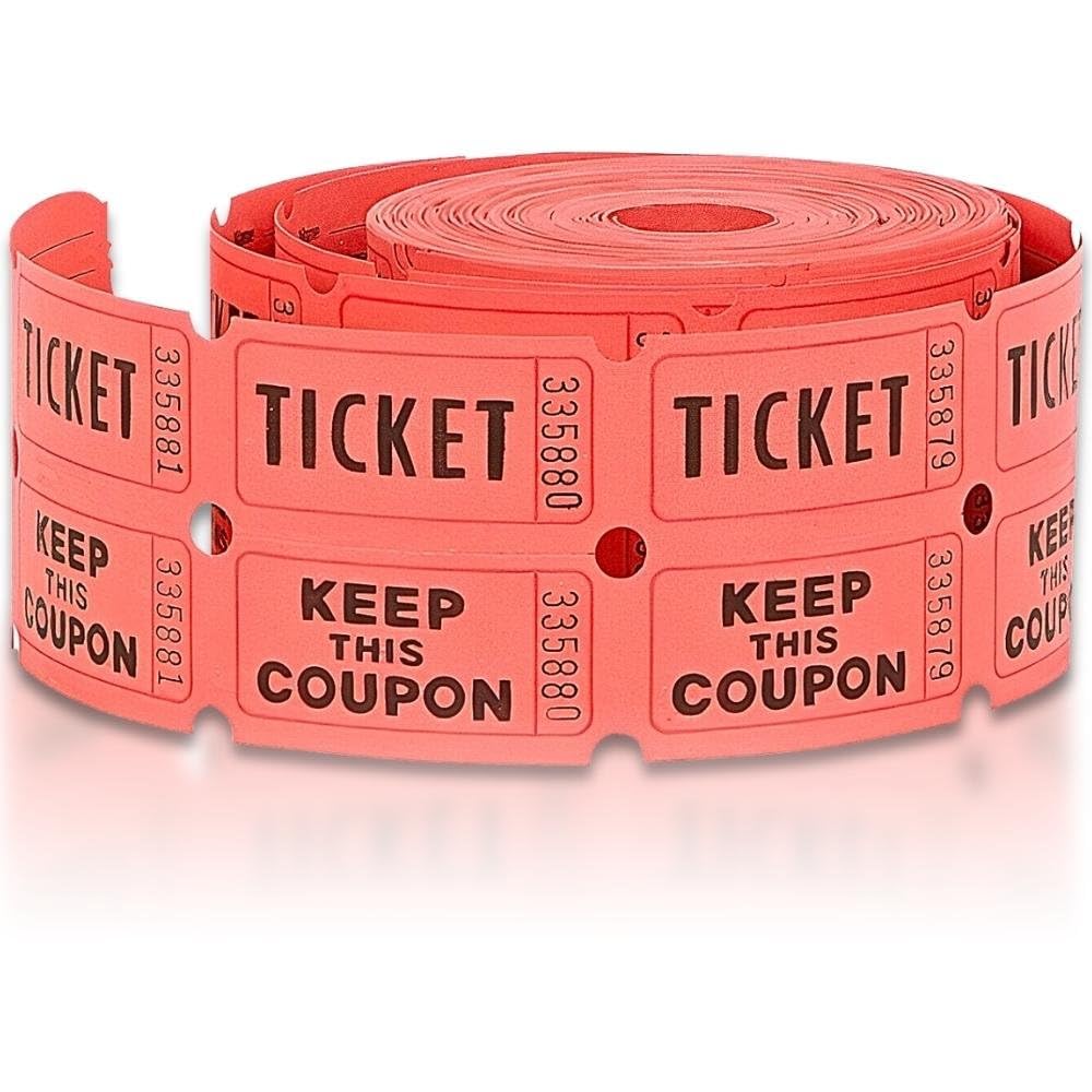 Unique Double Roll of Raffle Tickets - 500 Numbered Tickets in Red, Green, or Blue