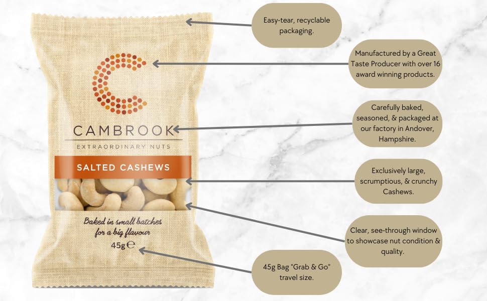 Cambrook Baked & Salt游戏副本 Cashews, 45g Recyclable Pack