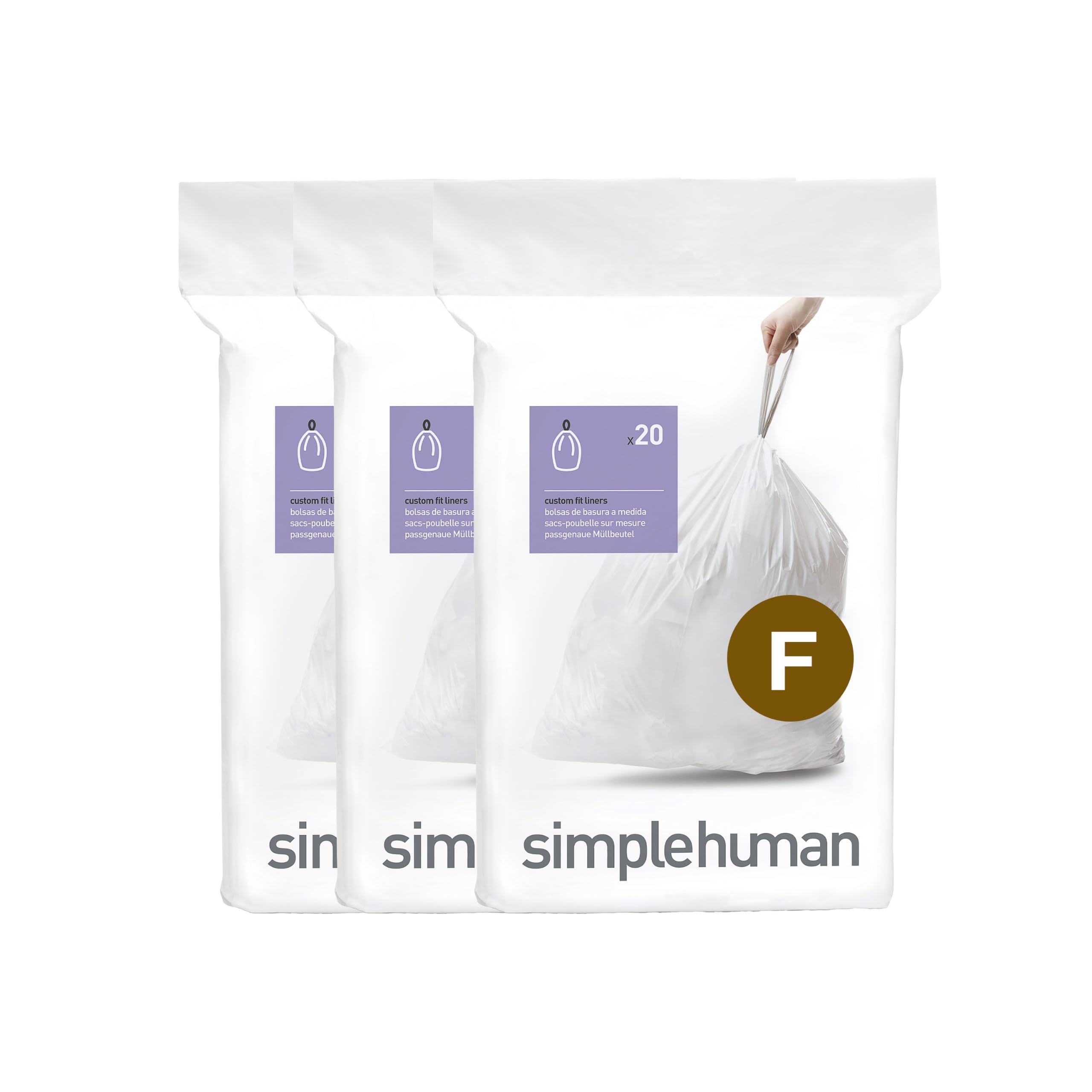 simplehuman CW0256 Code F Custom Fit Bin Liner Bulk Pack, White Plastic, 60 Count 1