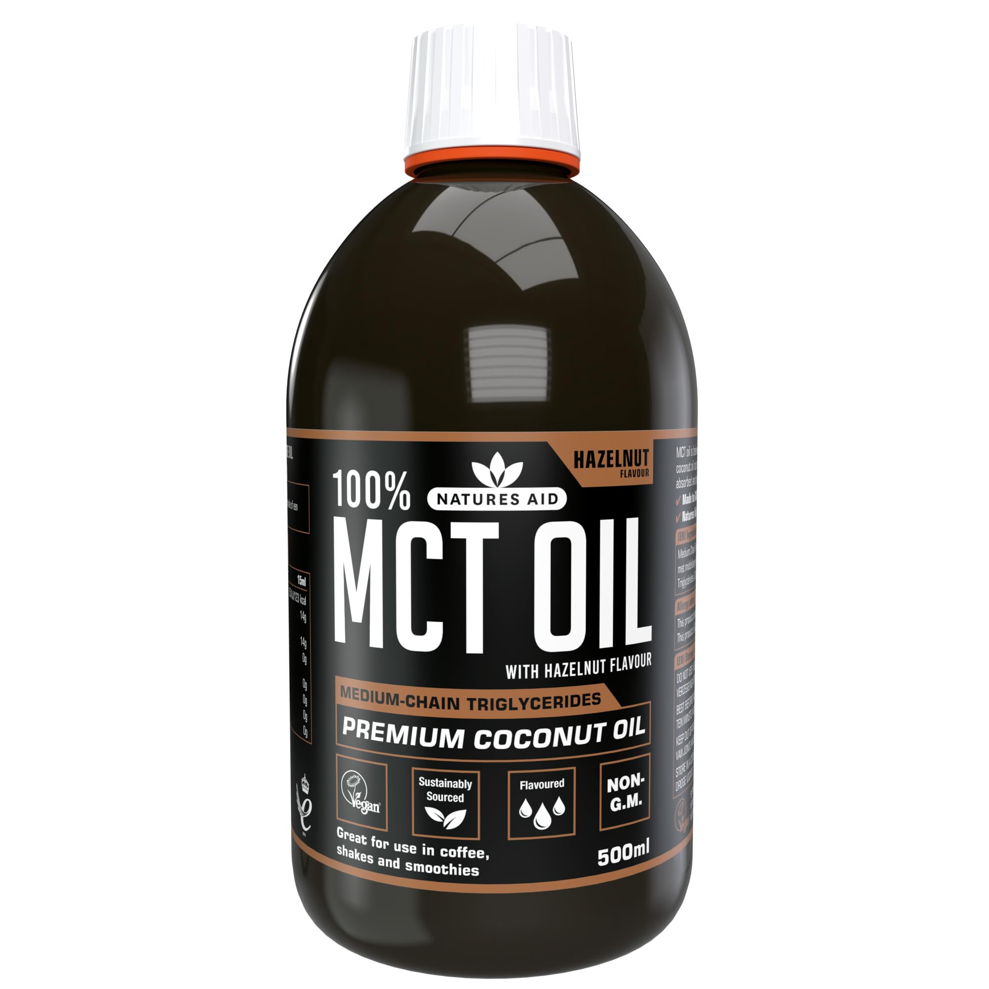 Natures Aid MCT Oil 500ml Hazelnut Flavour - Vegan, Sustainably Sourced from Coconut Oil for Coffee, Smoothies & Dressings