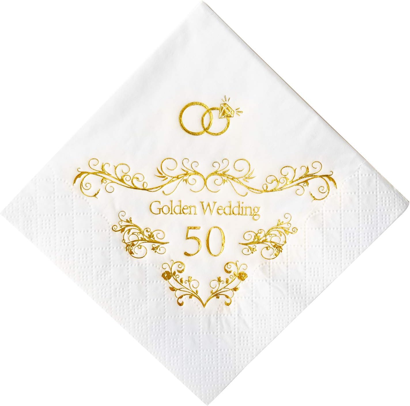 Crisky Gold Foil 50th Anniversary Napkins, 3-Ply Cocktail Napkins for Wedding Party Decor