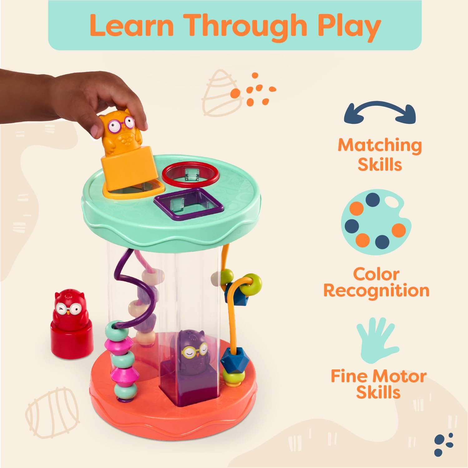 B. Toys Hooty-Hoo Owl Shape Sorter - Educational Baby Toy with Bead Maze & Whacky Sounds 12