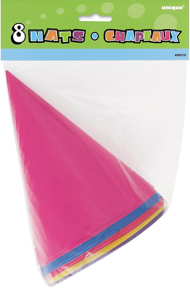 8x Paper Party Hats - Assorted Colors for Birthday, New Year & Celebration Events