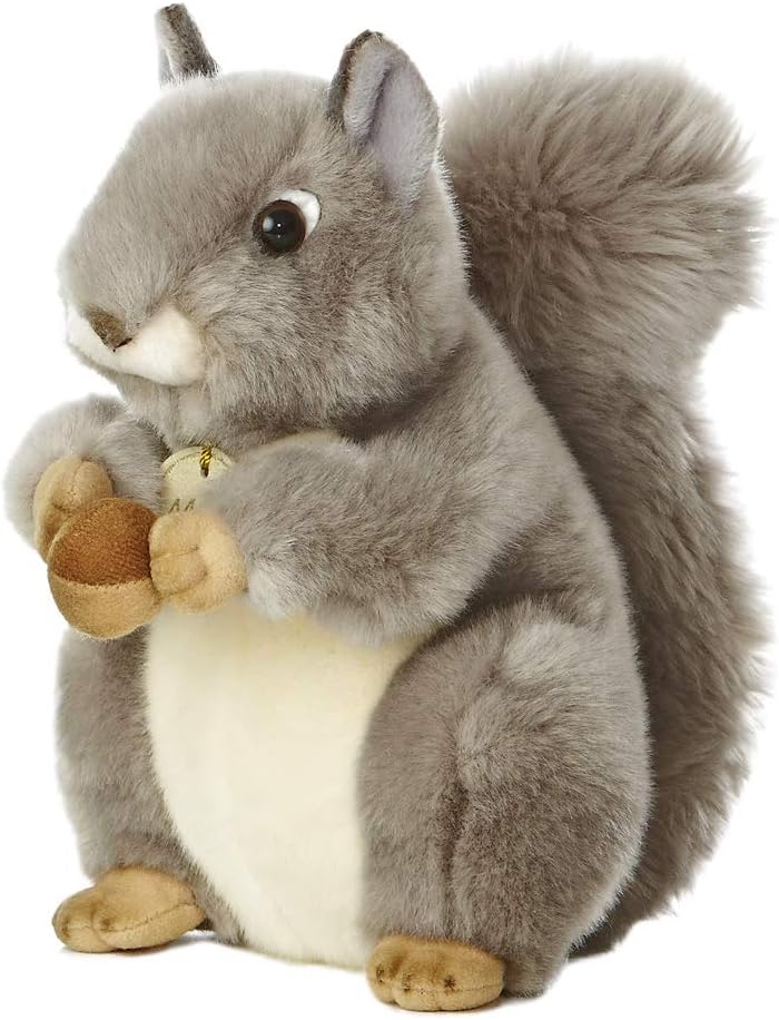 MiYoni Squirrel - Soft Plush Toy Holding Acorn, Grey