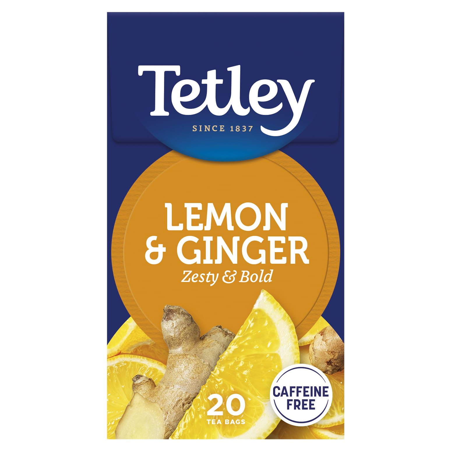 Tetley Zingy Lemon & Ginger Herbal Tea Bags - Naturally Caffeine-Free | 20 Count