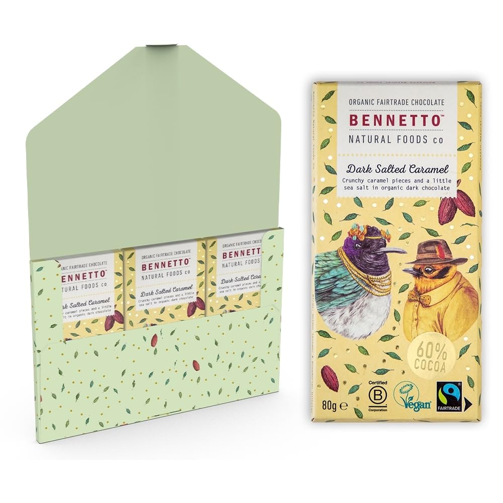 Bennetto Dark Salted Caramel Chocolate Bar - Organic, Fairtrade, Vegan, Gluten-Free