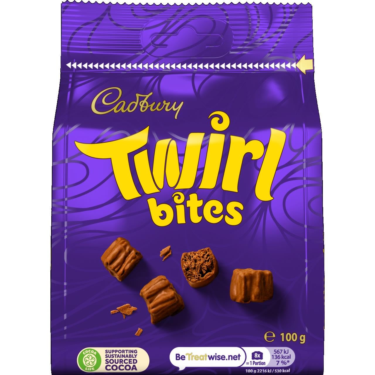 Cadbury Milk Chocolate Twirl Bites, Sharing Bag, Bite Size Treats, 100 g