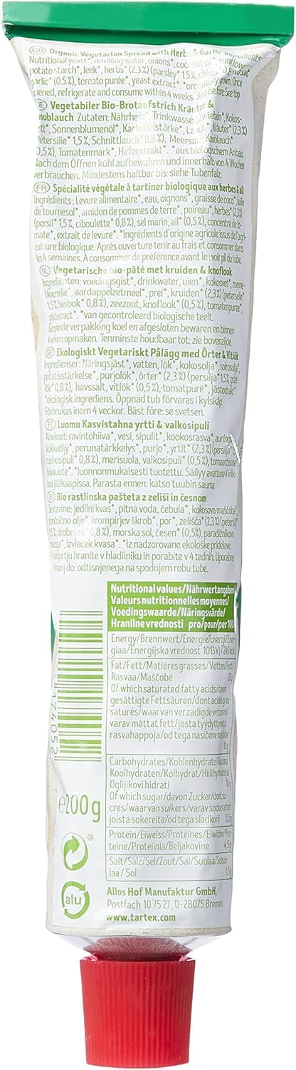 Tartex Organic Herb and Garlic Vegetarian Pate in Tube – 200g 3