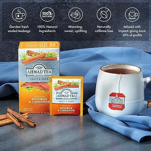 Ahmad Tea Rooibos & Cinnamon Herbal Infusion - 20 Individually Foil-Wrapped Teabags 6