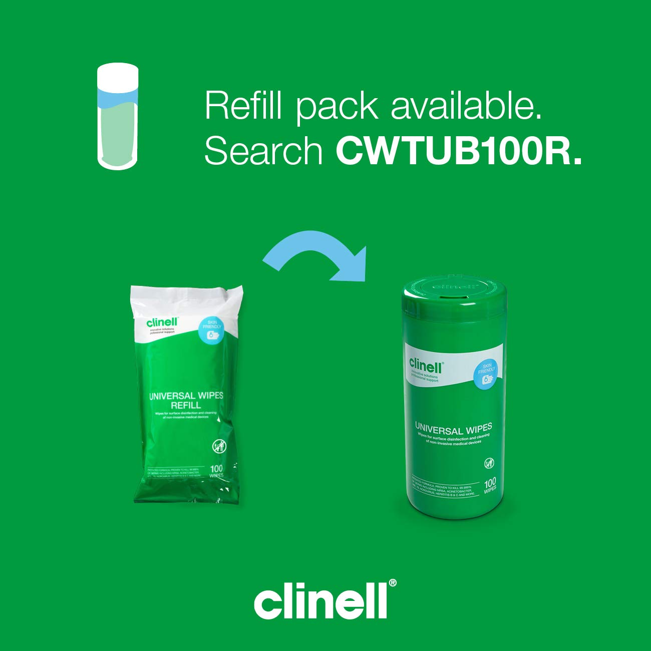 Clinell Universal Cleaning and Disinfectant Wipes for Surfaces - Tub of 100 6