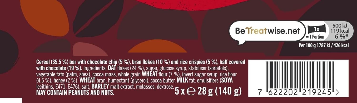 Cadbury Bournville Brunch Bar Chocolate Chip, Dark Chocolate Cereal Bars with Oats, 140g 3