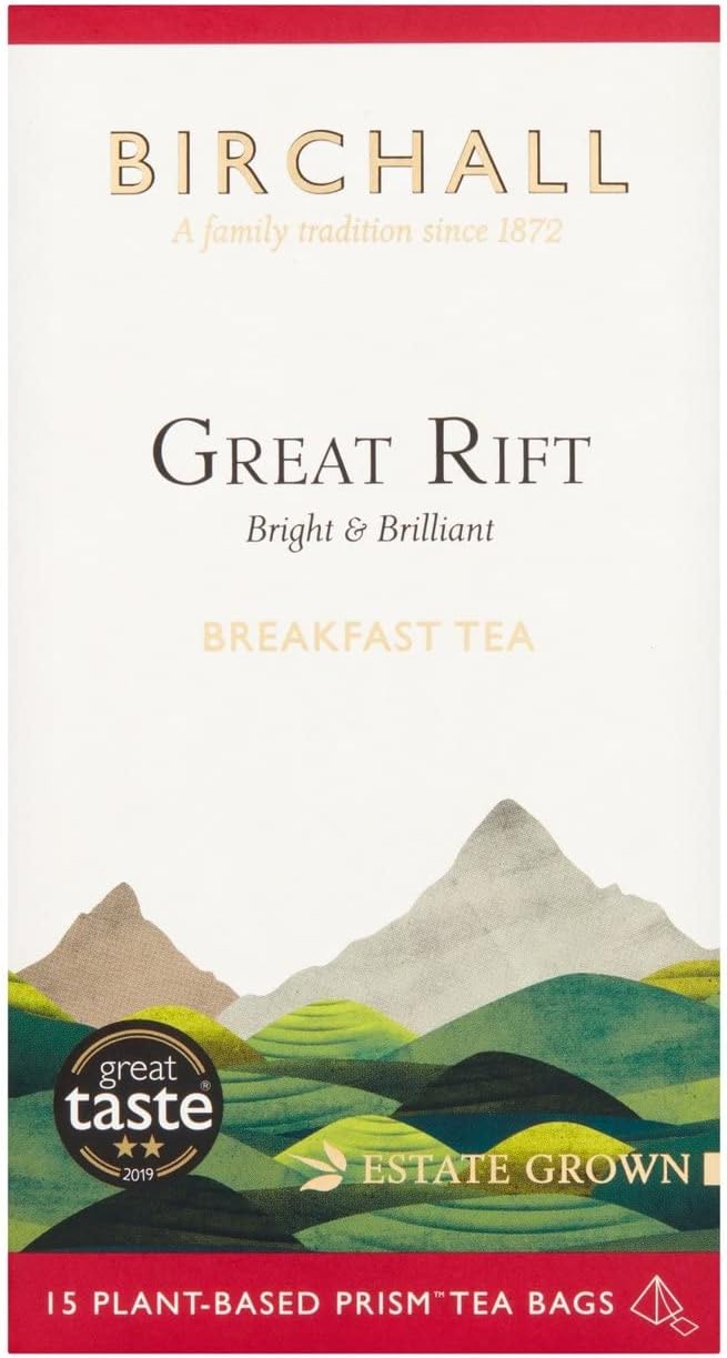 Birchall Great Rift Breakfast Blend Tea Bags, 15 Plant-Based Biodegradable Bags, Rainforest Alliance Certified