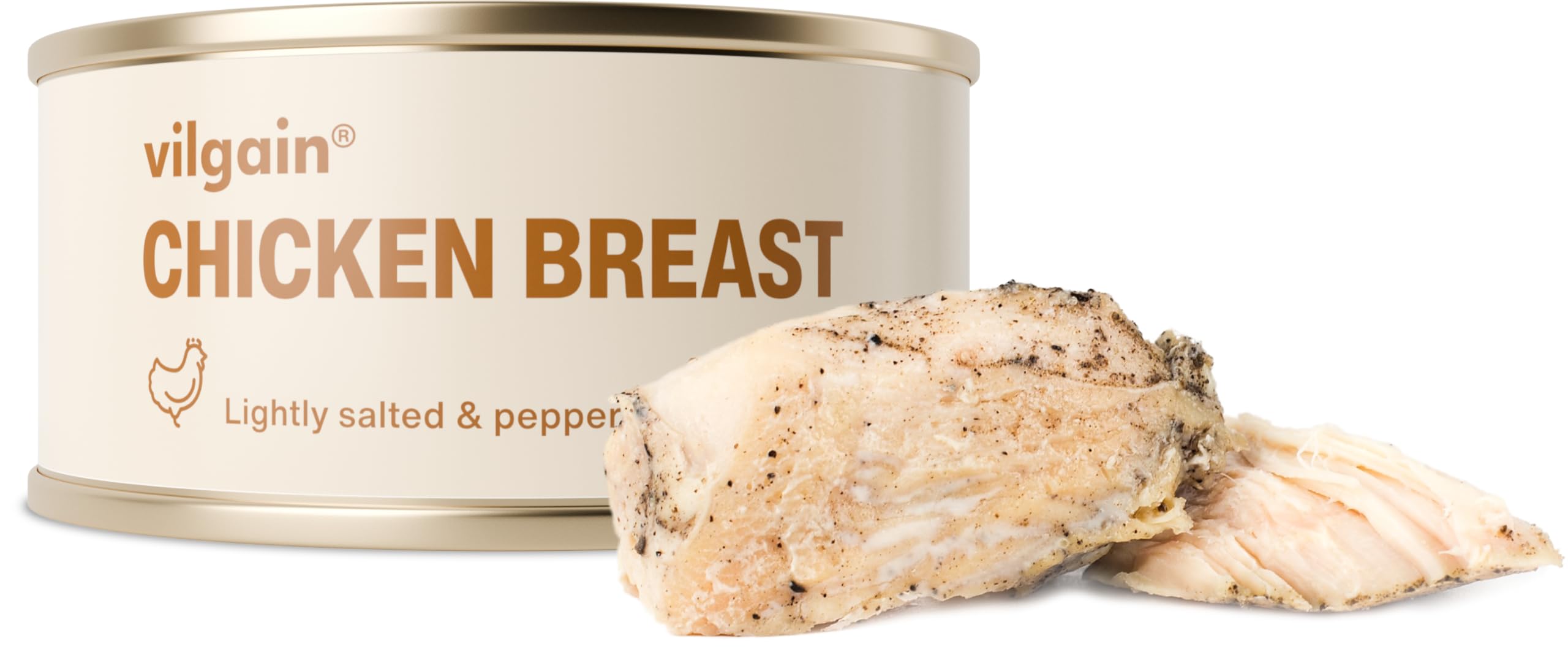 Vilgain Chicken Breasts with Salt and Pepper - 100g Tin | 98% Chicken Breast | 20g Protein