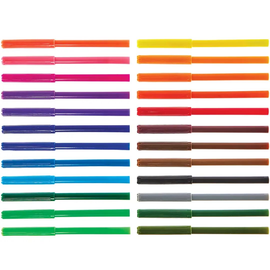 Baker Ross AW345 Fine Tip Fibre Tip Pens Bumper Pack - 24 Assorted Vibrant Rainbow Colors
