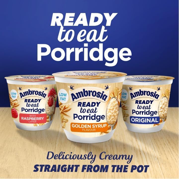 Ambrosia Low Fat Porridge Pots - Golden Syrup Flavour with British Wholegrain Oats | 6 x 210g 6