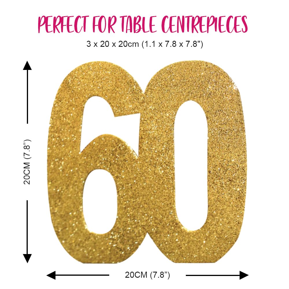 Anniversary House Number 60 Glitter Table Decoration - Gold | Weighted | Reusable