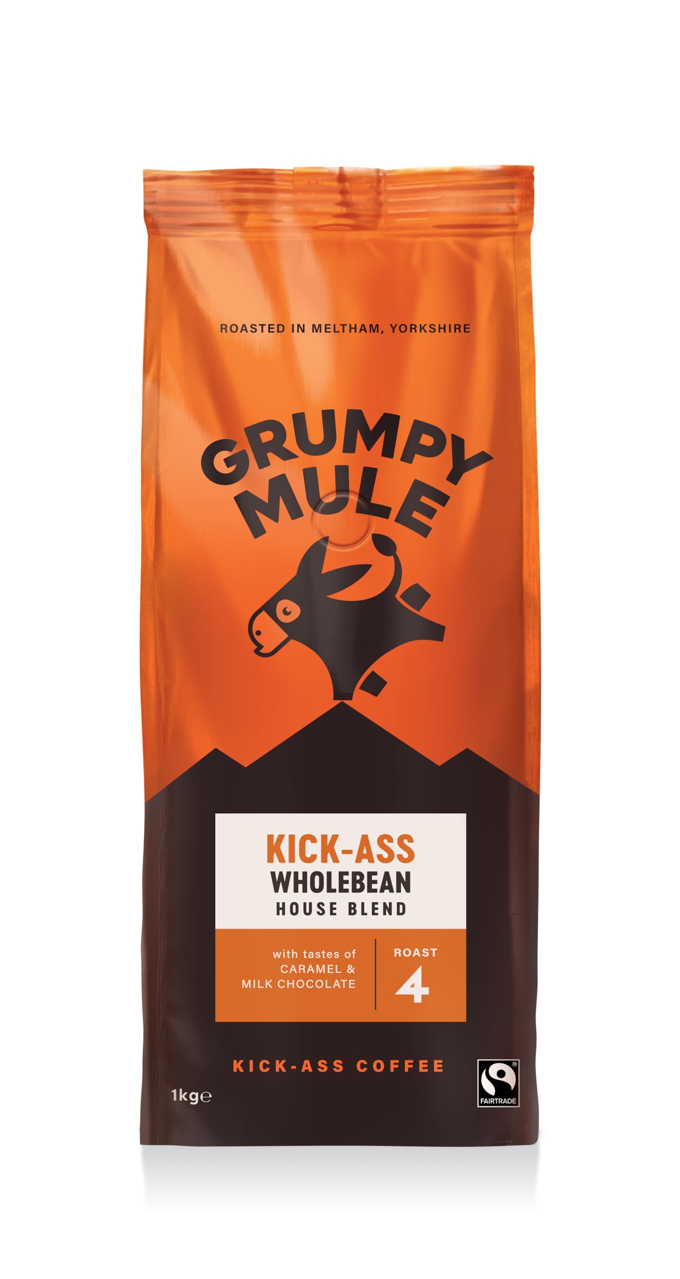 Grumpy Mule Kick-Ass House Blend Whole Coffee Beans - Roast Level 4 with Caramel & Milk Chocolate Notes