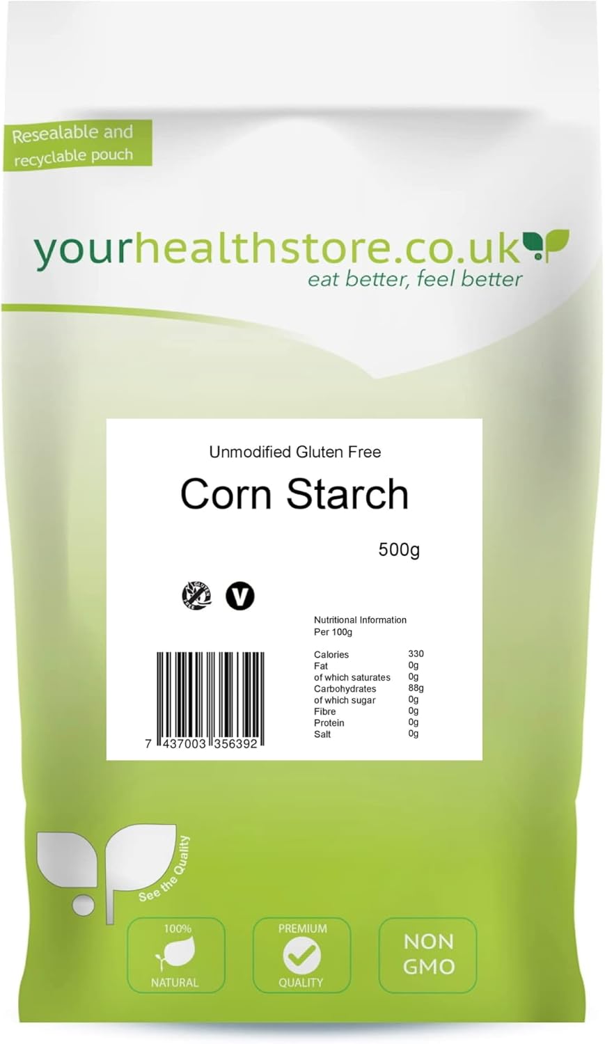 yourhealthstore Gluten Free Corn Starch 500g, Non GMO, Vegan, Premium Quality