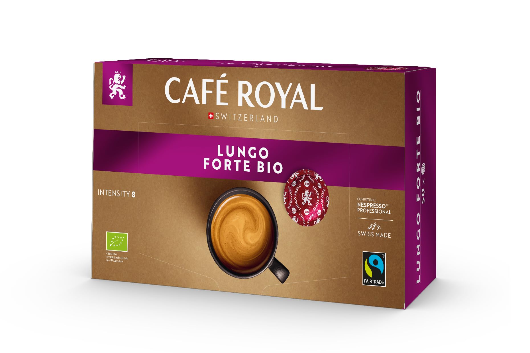Café Royal Lungo Forte Bio - 50 Fairtrade Certified Coffee Pods for Nespresso Professional
