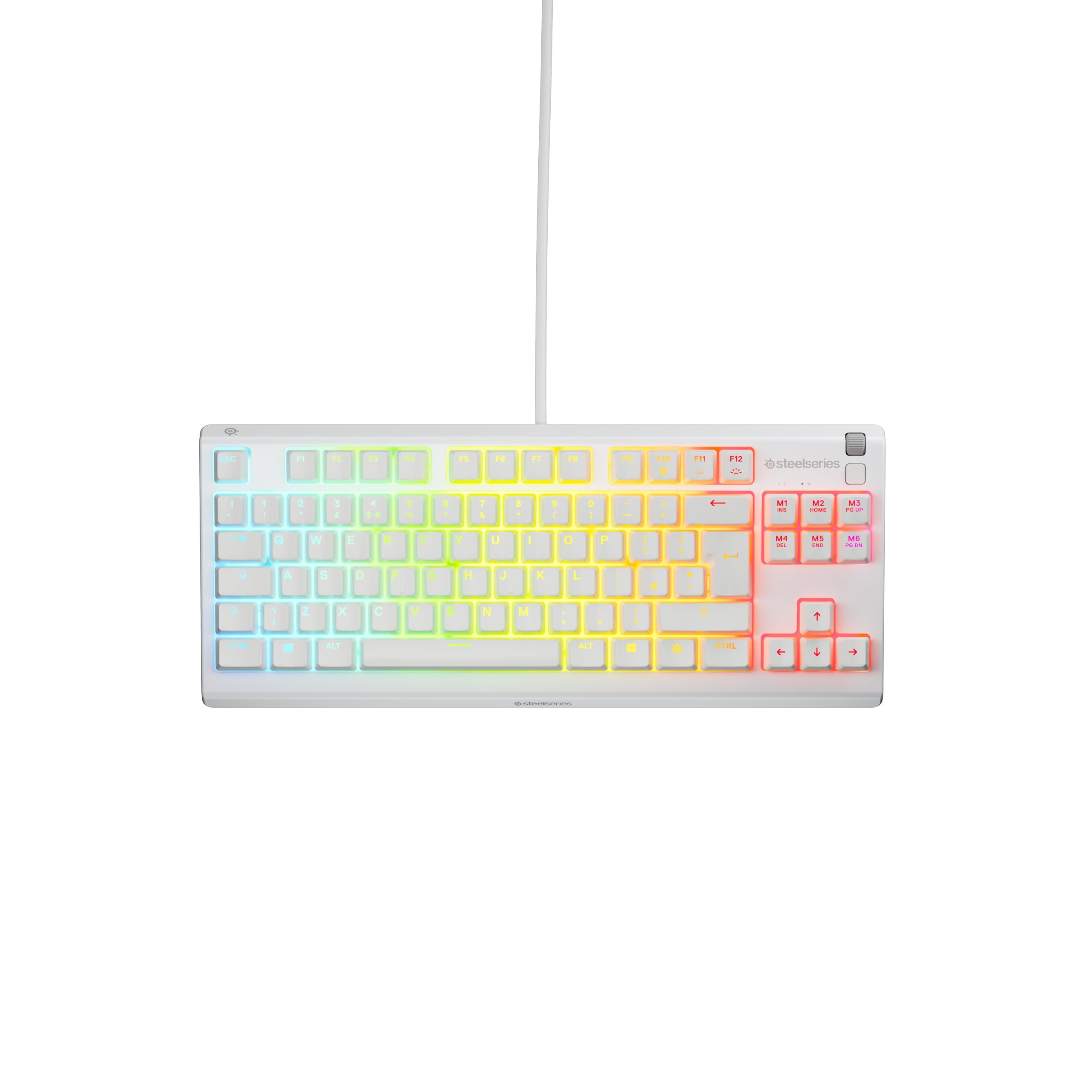SteelSeries Apex 3 TKL White RGB Gaming Keyboard - UK Layout - 8-Zone RGB - Whisper-Quiet Switches - Water Resistant