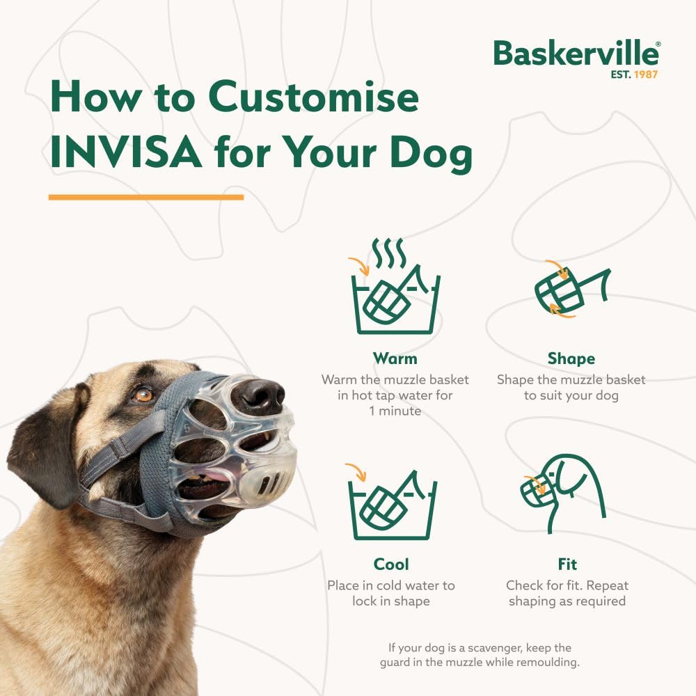 Baskerville INVISA Basket Dog Muzzle - Transparent Design, Heat Shapable | Size 3 6