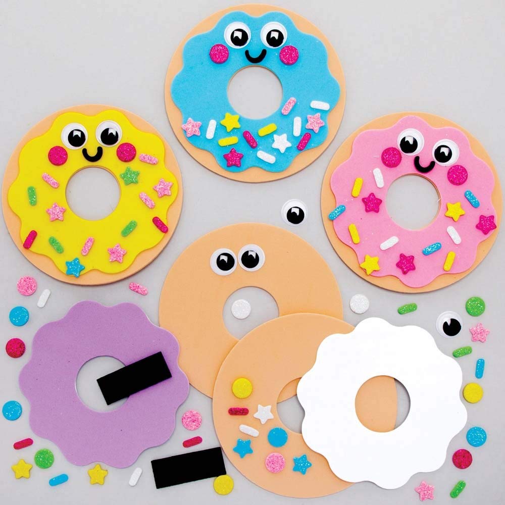 Baker Ross FE406 Donut Mix & Match Magnet Kits - Pack of 8 Foam Craft Magnets for Kids