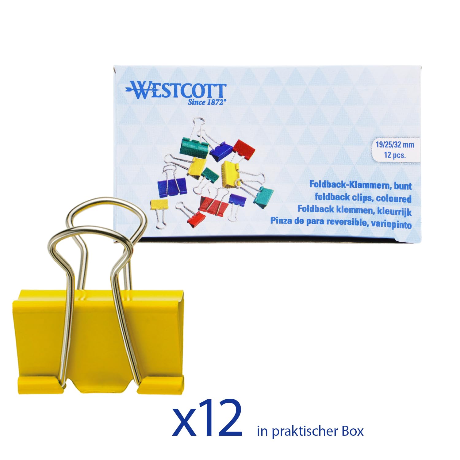 Westcott Metal Foldback Clips - 12 Pack Assorted Sizes (19mm, 25mm, 32mm) | Mix Colors 2