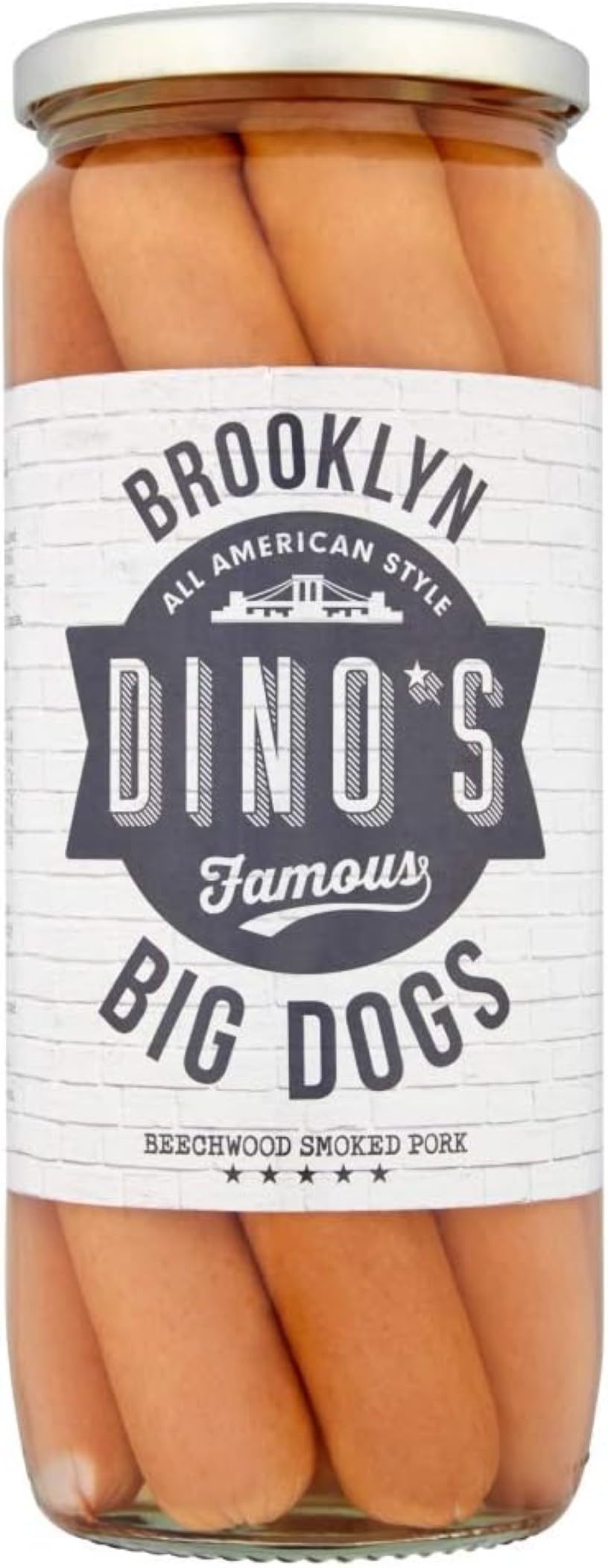 Dino's Famous - Brooklyn Big Dogs All American Style Beechwood Smoked Pork Hot Dogs 720g Jar