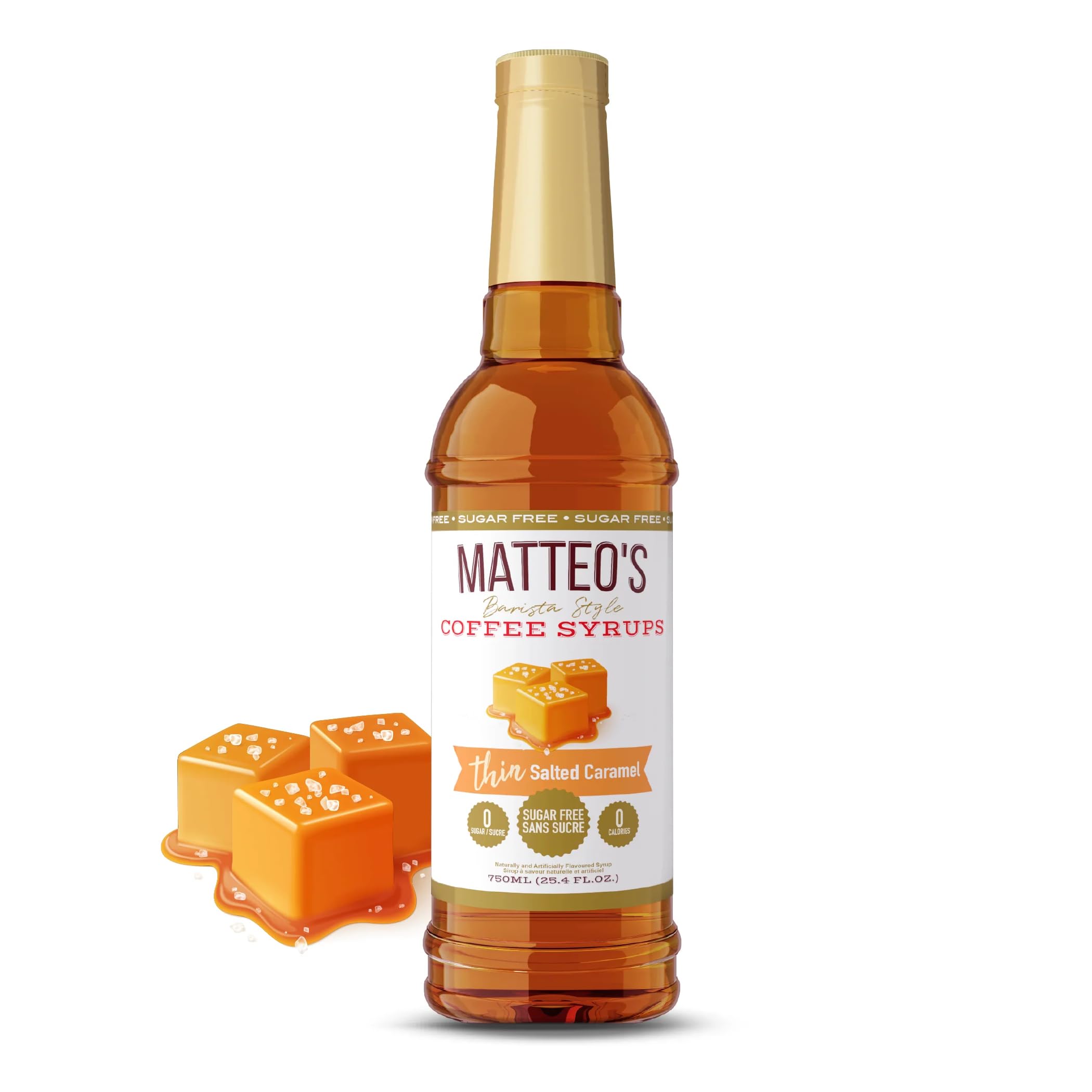 Matteo's Sugar Free Coffee Flavoring Syrup - Salted Caramel | 0 Calorie, Keto Friendly | 750 ml