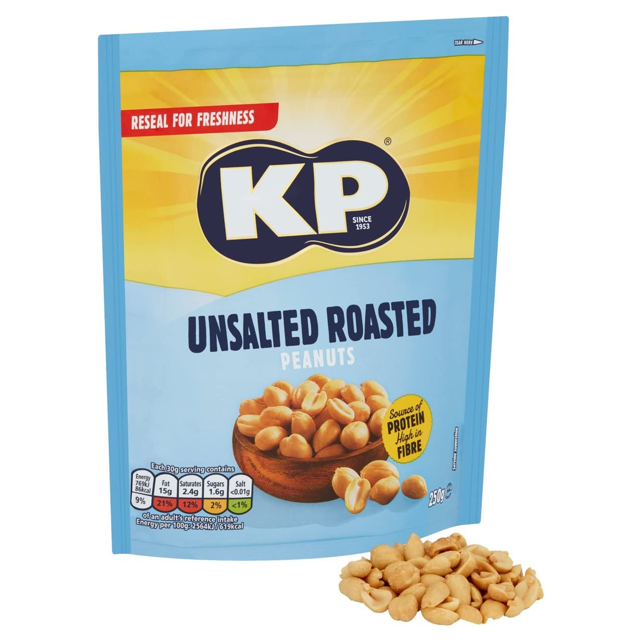 KP Nuts Unsalted Peanuts, 250g Reclosable Share Bag 3