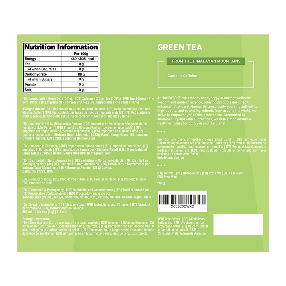 HANDPICK Green Tea Bags - 100% Pure Green Tea, 100 Bags, No Adhesive, No Bleach, Gluten Free 4