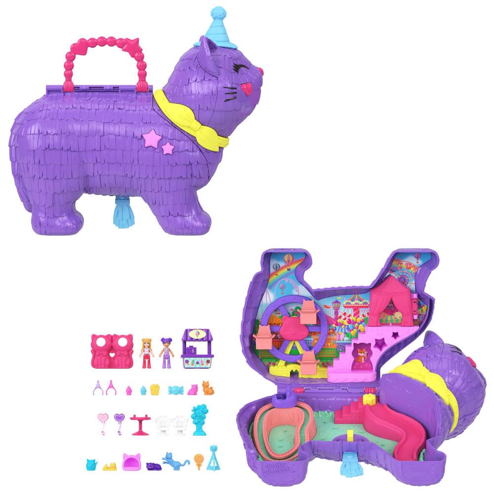 Polly Pocket Celebration Kitty Playset with 2 Micro Dolls & 23 Accessories - Ages 4+ 9