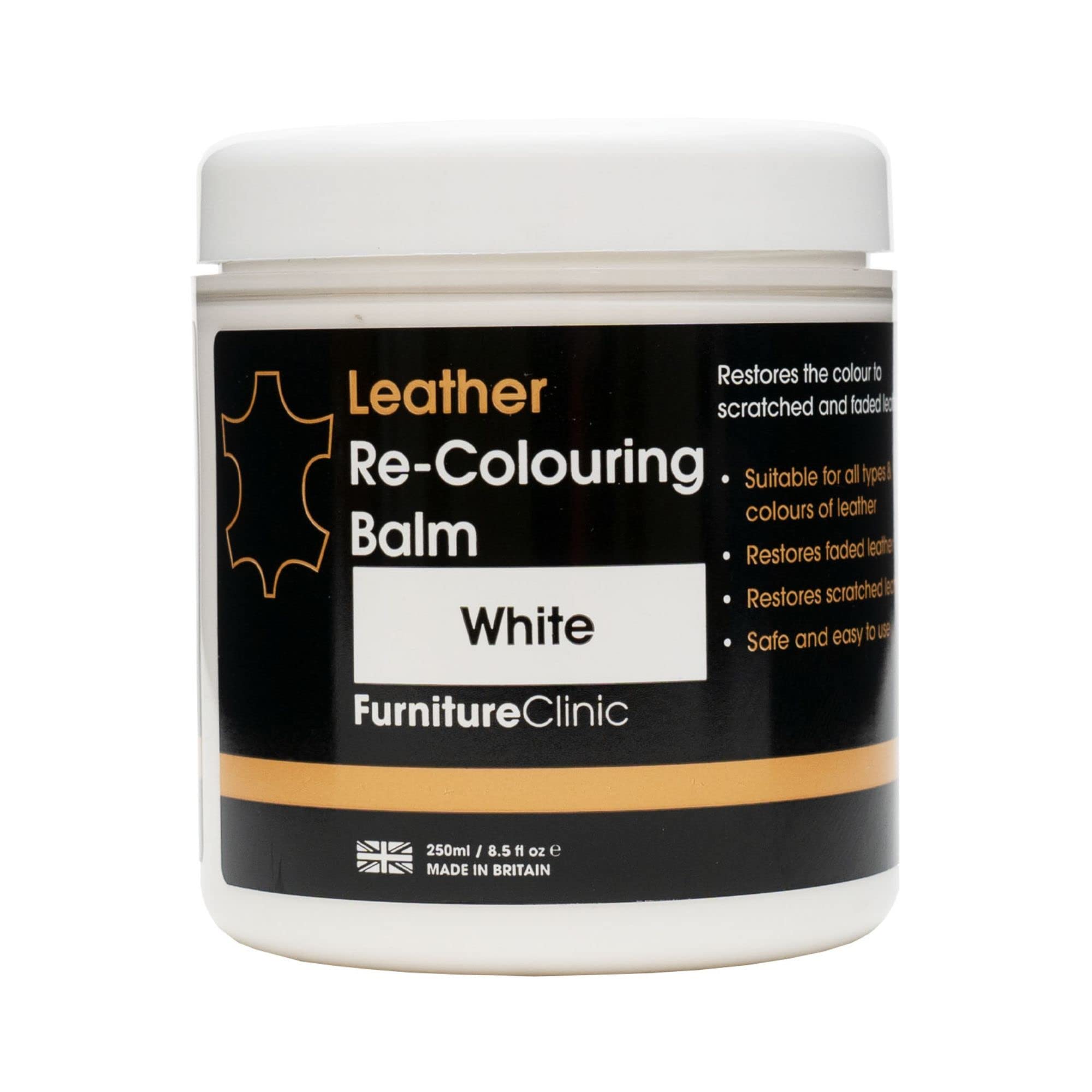 Furniture Clinic Leather Recolouring Balm - White Shade for Faded & Scratched Sofas, Car Seats, Shoes, and Clothing