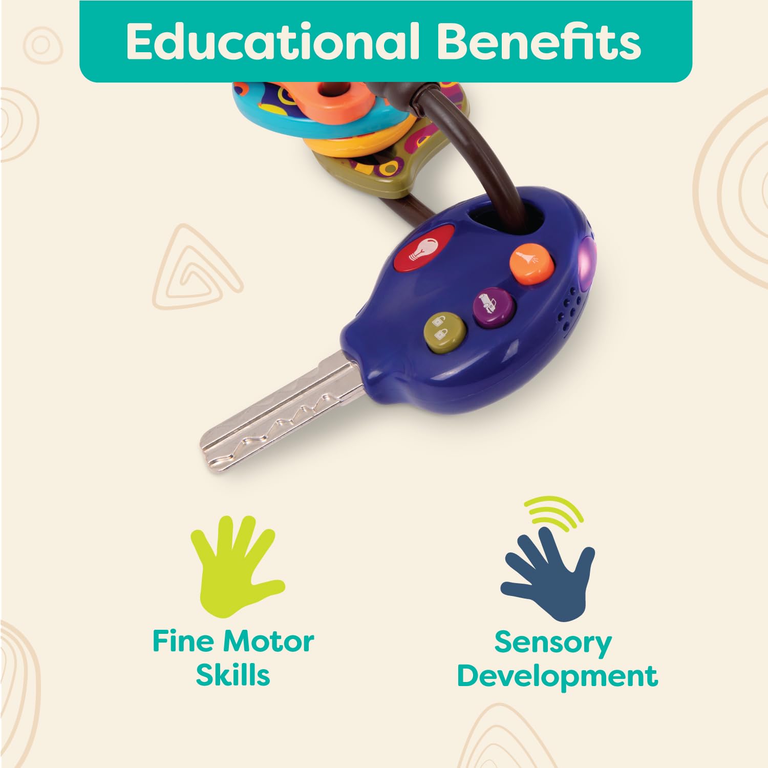 B. toys LucKeys - 4 Textured Toy Car Keys with Flashlight & Sounds for Toddlers - Blue 7