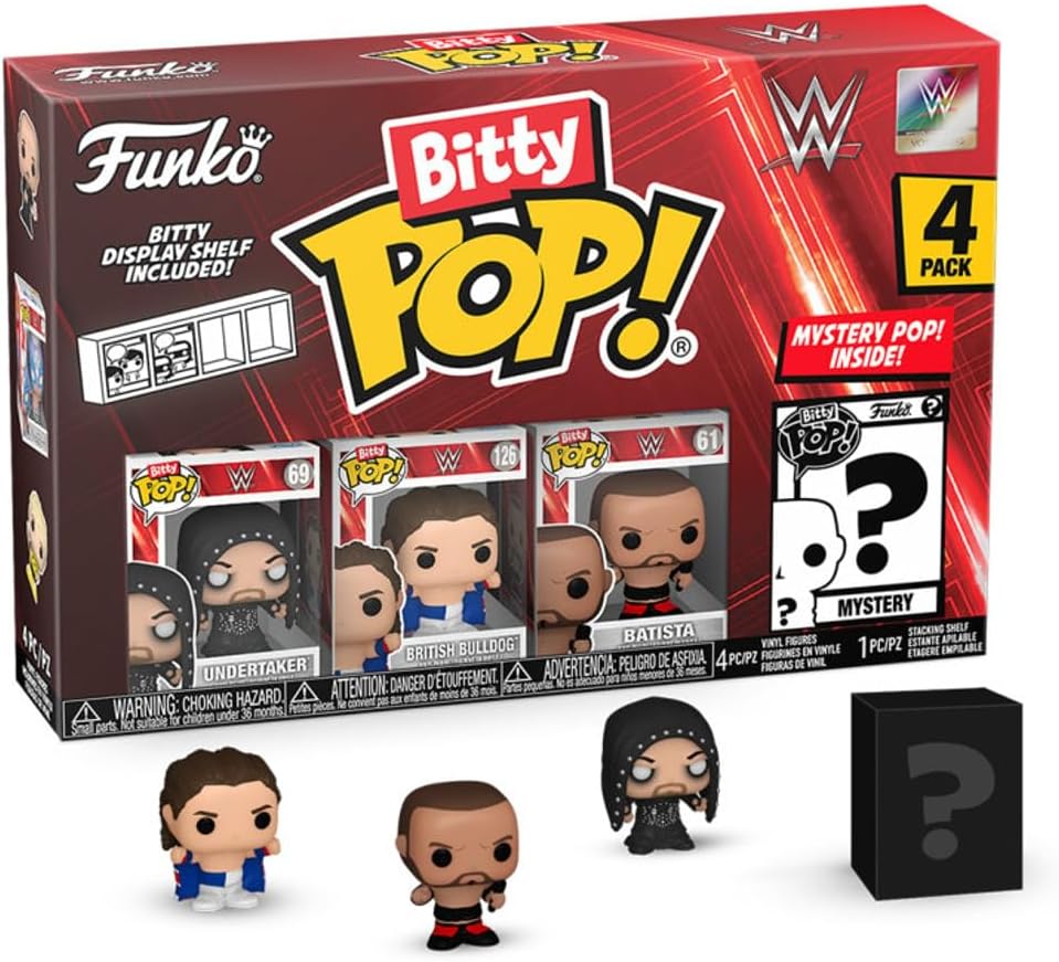 Funko Bitty POP! WWE - The Undertaker, British Bulldog, Batista & Mystery Figure Vinyl Set
