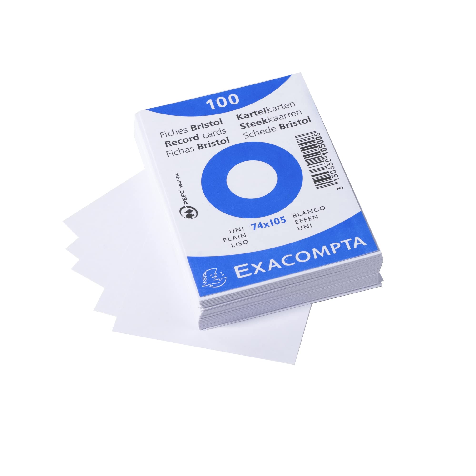 Exacompta Bristol Plain Record Cards Ref 10500SE - A7 (74x105mm) | 205 gsm | Pack of 100 5