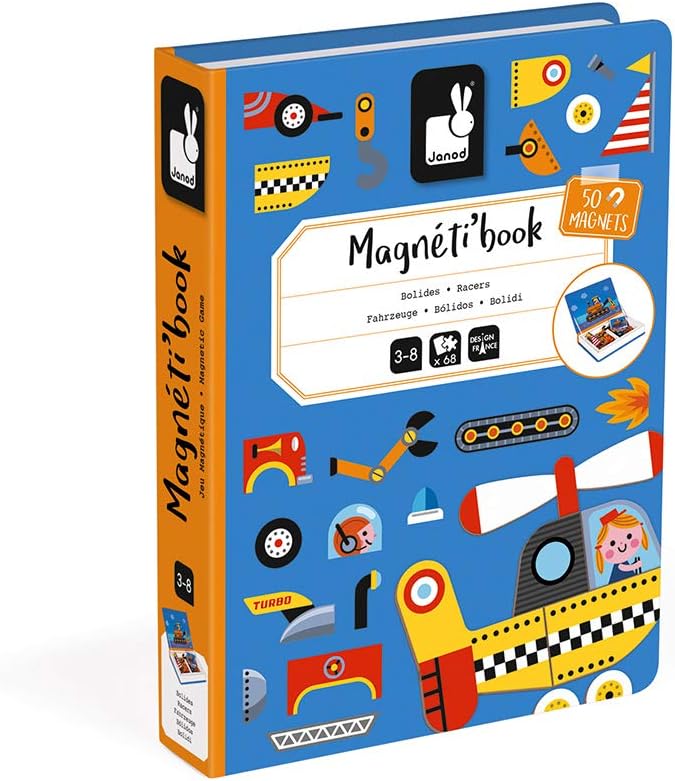 Janod J02715 Racers Magnetic Book - Educational Vehicle Puzzle for Kids 3-8 Years 5