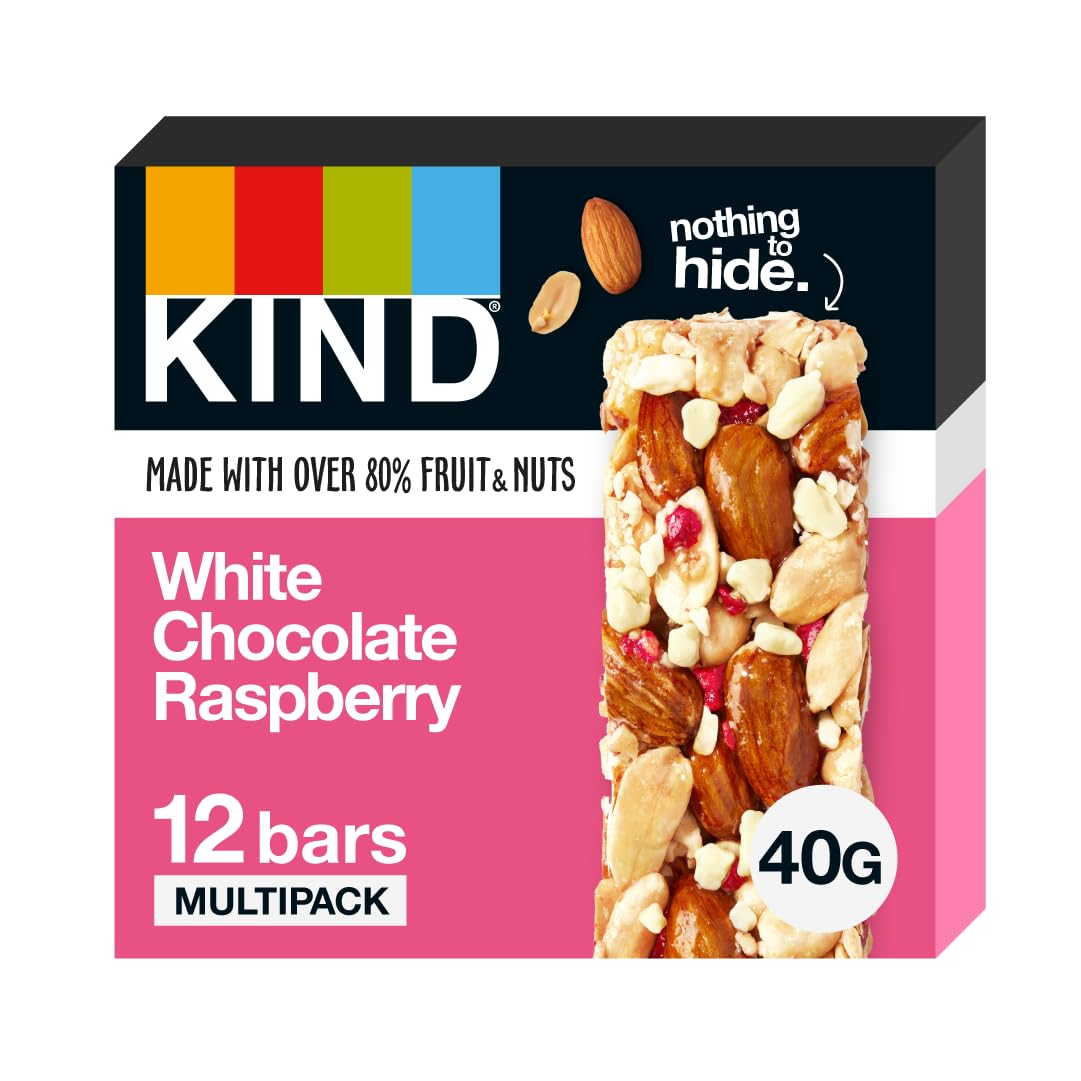 KIND White Chocolate Raspberry Snack Bars, Gluten Free, High Fibre, No Artificial Ingredients, 12 x 40g 5