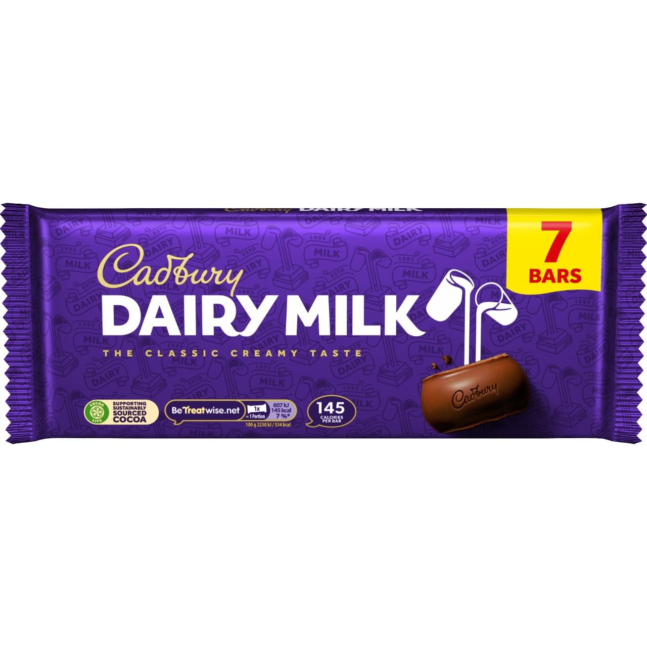 Cadbury Dairy Milk Chocolate Bars, Classic Creamy Taste, Multipack of 7